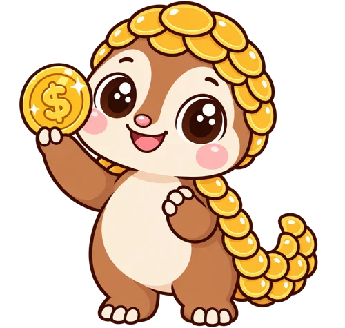 Pango the pangolin holding a coin